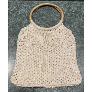 Vtg Mister Ernest Women's Cream White Boho Crochet Wood Purse Philippines